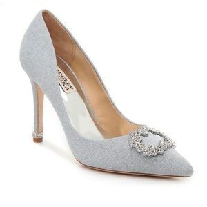 Badgley Mischka Nichole II Silver Crystal Pointed Toe Pumps Size 9